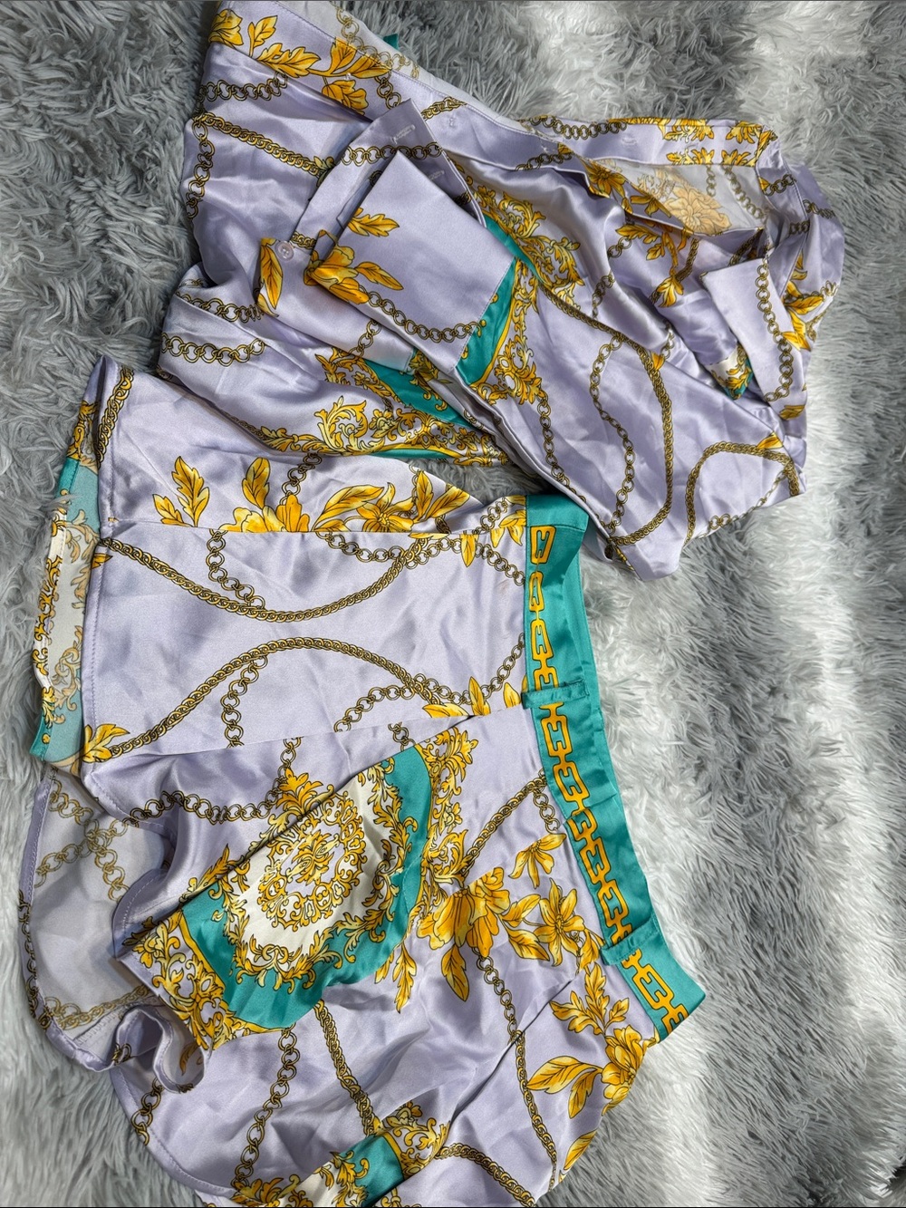 Forever 21 Lavender, Yellow & Teal Chain-Print Satin Shorts